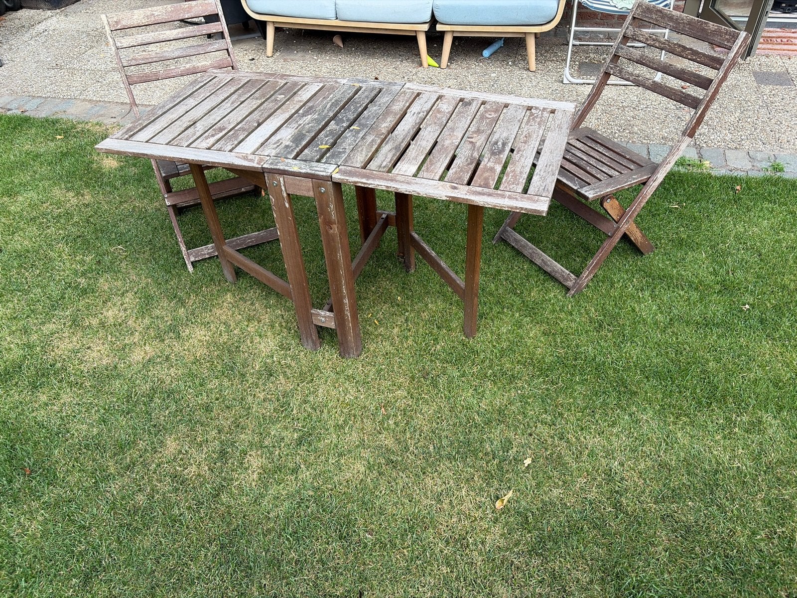 Houten tuinset (inklapbaar) - Gratis af te halen, Gebruikt, Eettafel, Tuinset, Hout