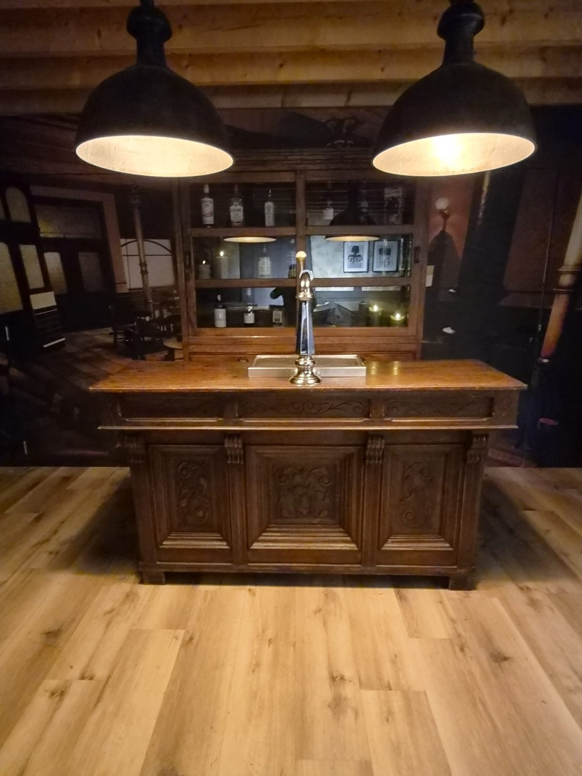 Antieke bar set vintage toog man cave cafe kroeg massief, Ophalen of Verzenden, Gebruikt