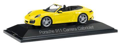 Porsche 911 Carrera cabrio, geel (991 II) Herpa, Hobby en Vrije tijd, Modelauto's | 1:43, Overige merken, Auto, Nieuw, Herpa