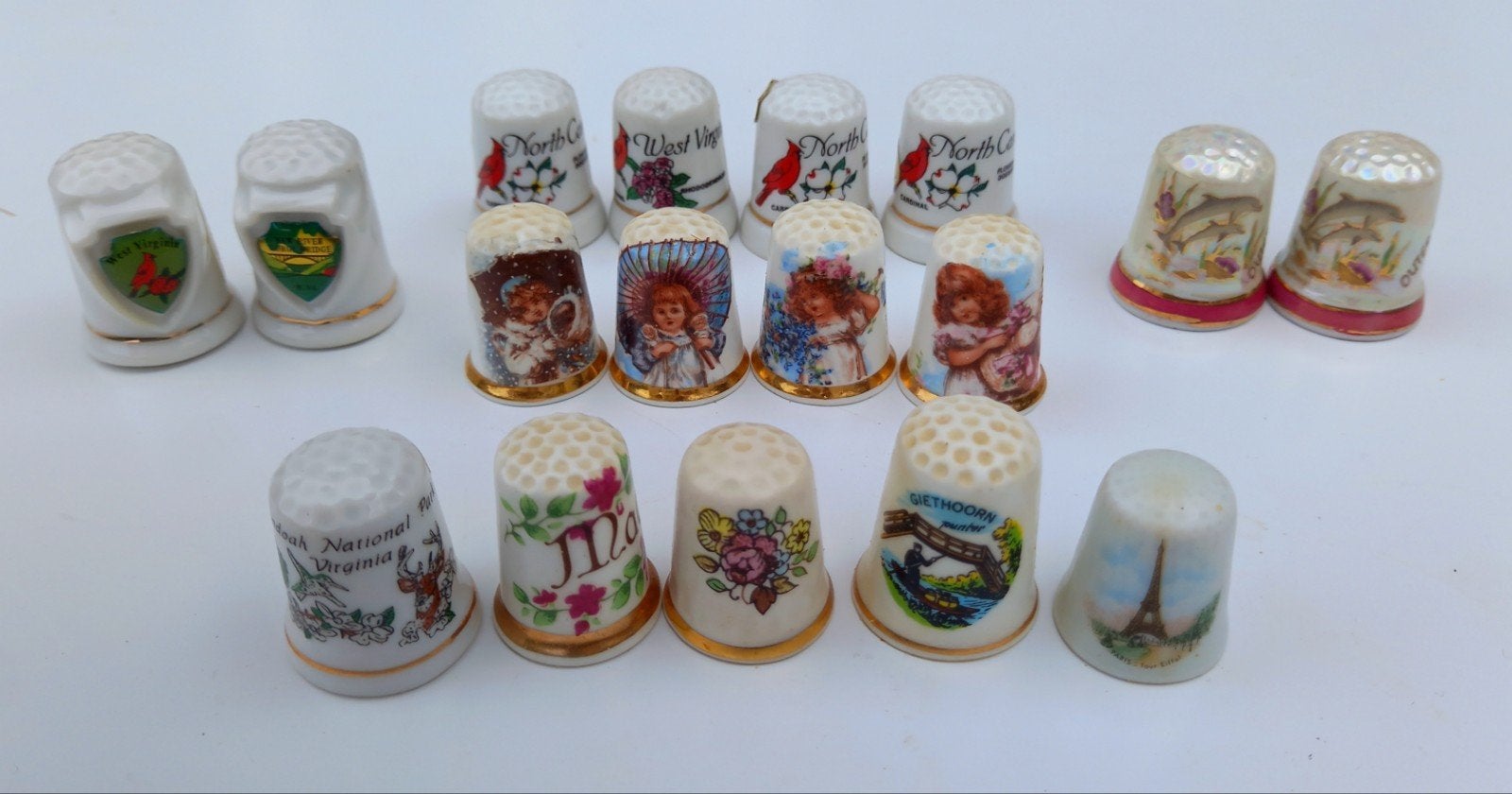 Vintage verzameling vingerhoedjes Nederland/U.S.A/Parijs, Verzamelen, Vingerhoedjes, Reliëf, Ophalen of Verzenden, Zo goed als nieuw