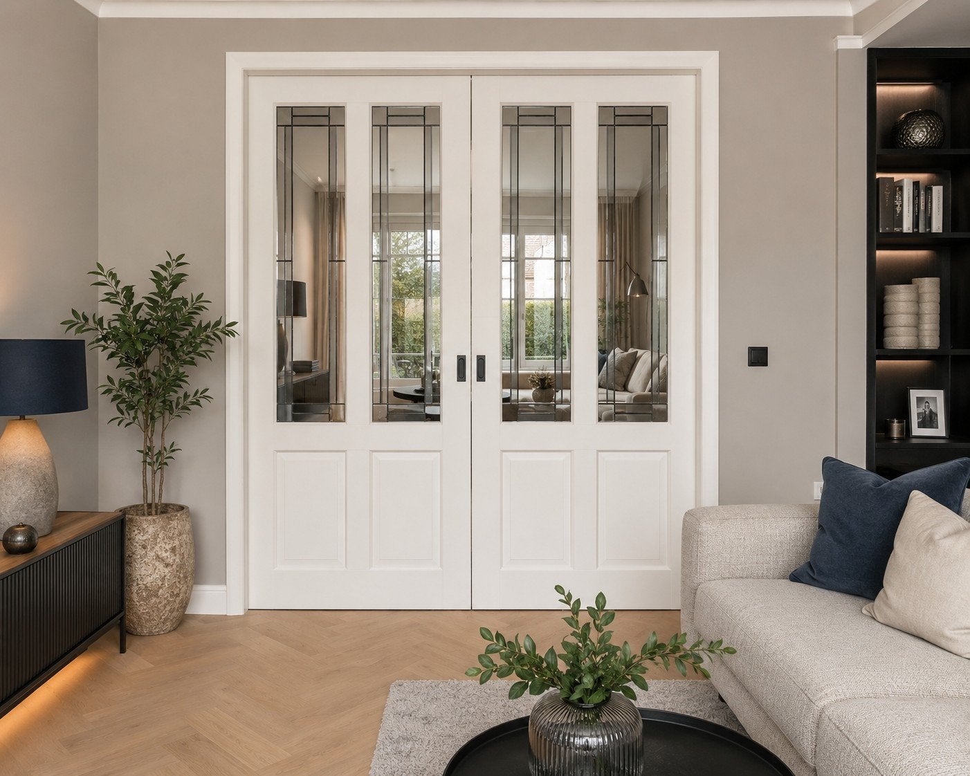Luxe Ensuite deuren glas in lood (182x211,5), Doe-het-zelf en Verbouw, Deuren en Horren, Ophalen, Glas, Binnendeur, 200 tot 215 cm