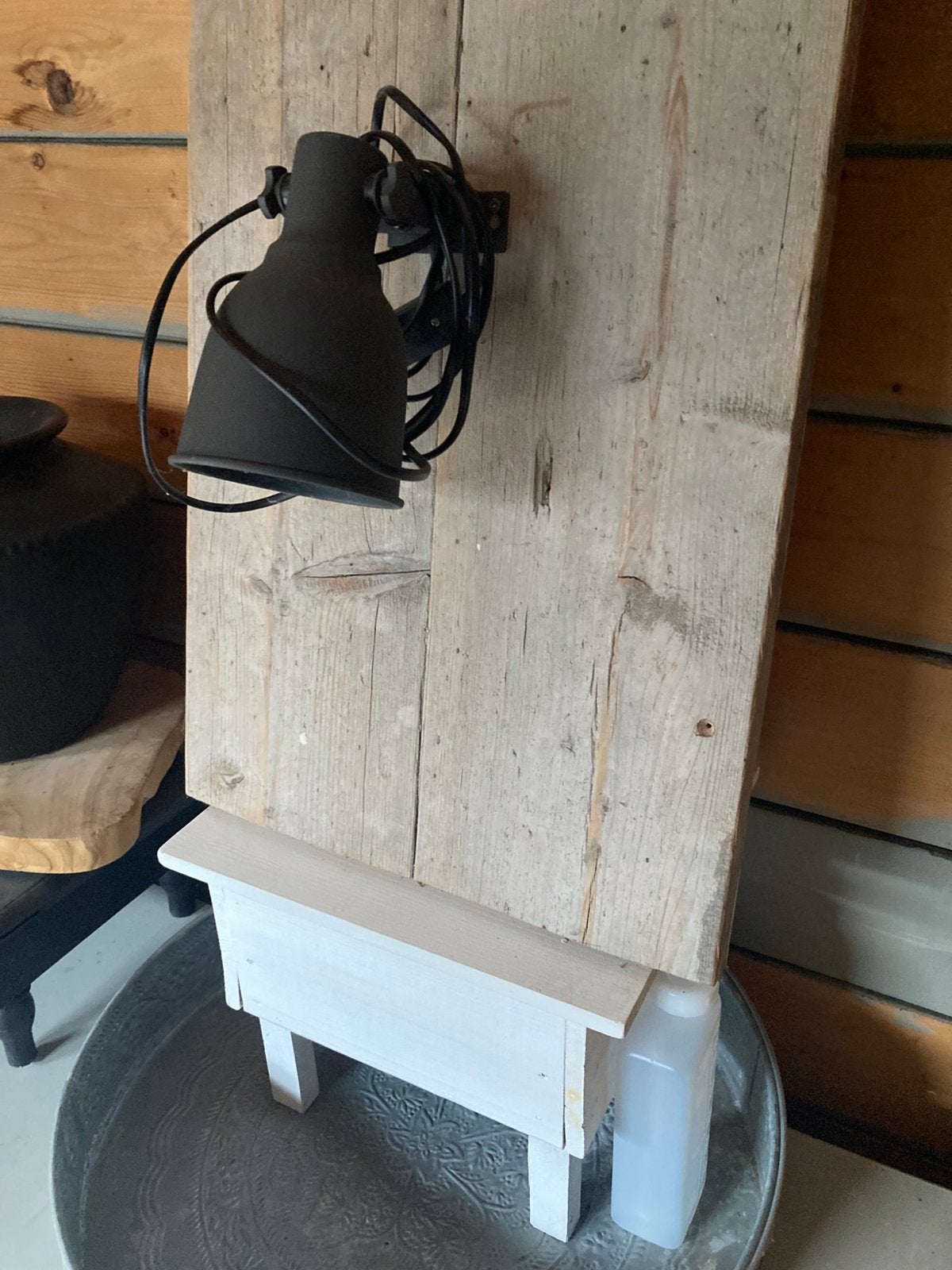 Wandlamp met steigerhout, Ophalen, Zo goed als nieuw