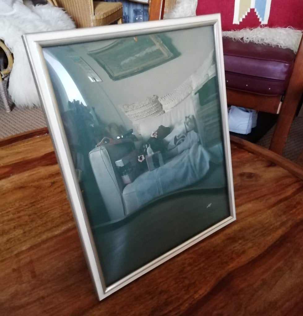 Retro fotolijstje bol glas metaal zilverkleurig 31,5 x 25,5, Antiek en Kunst, Curiosa en Brocante, Ophalen of Verzenden
