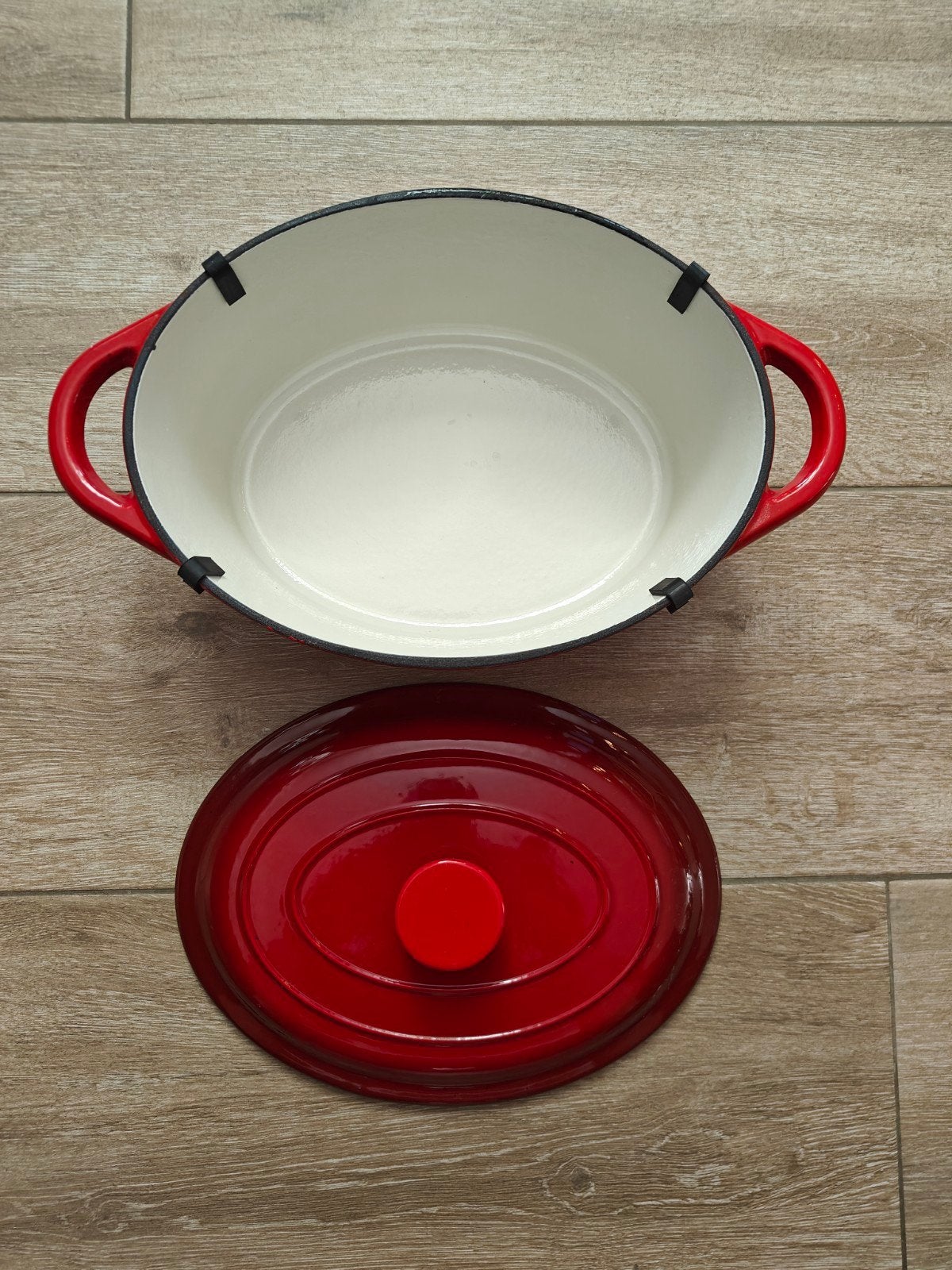 Rode gietijzeren braadpan met deksel, Huis en Inrichting, Ophalen, Braadpan, Geschikt voor inductie, Zo goed als nieuw