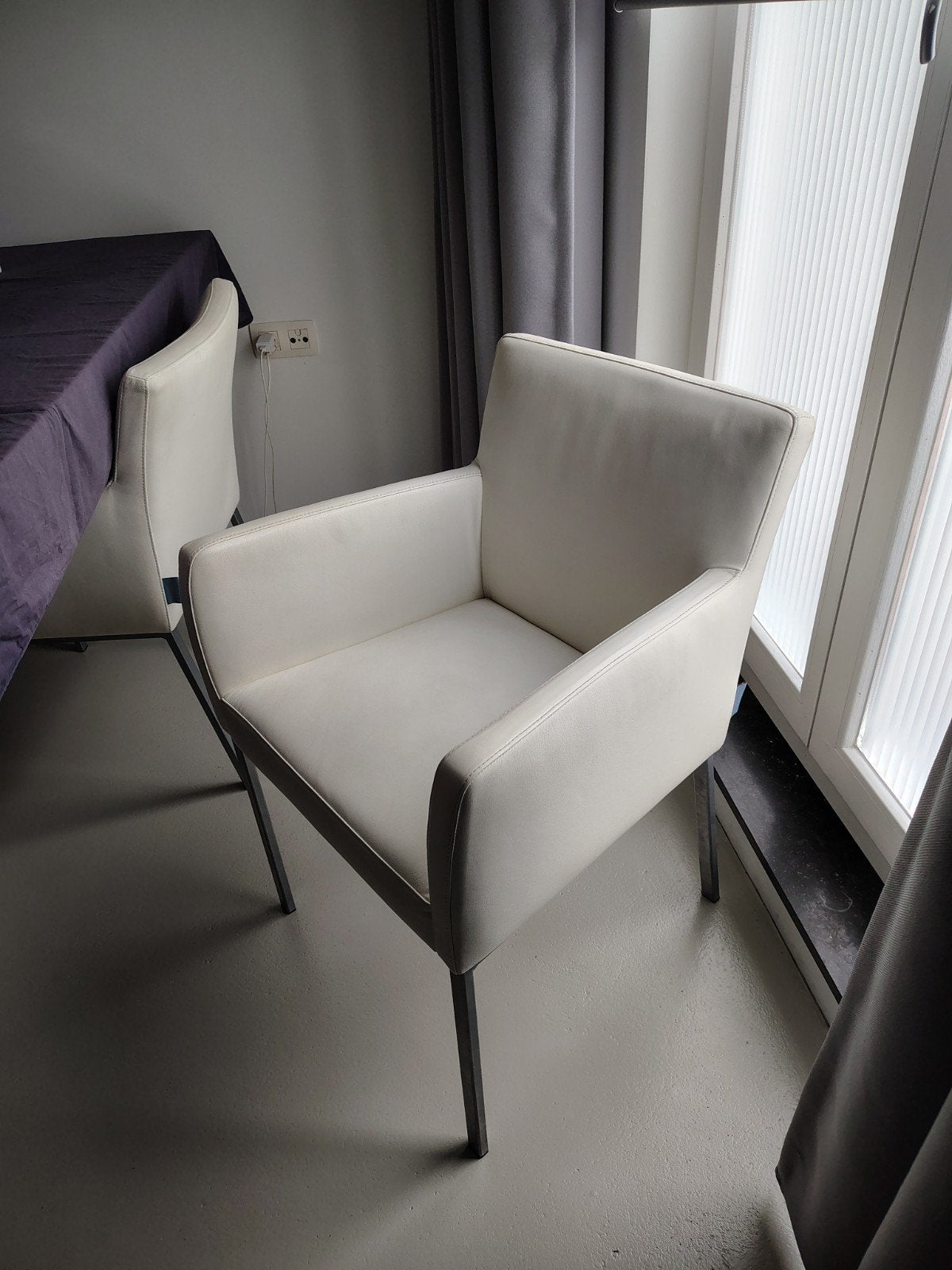 4 witte leren eetkamerstoelen 'Crack' by Machalke, Ophalen, Gebruikt, Wit, Leer