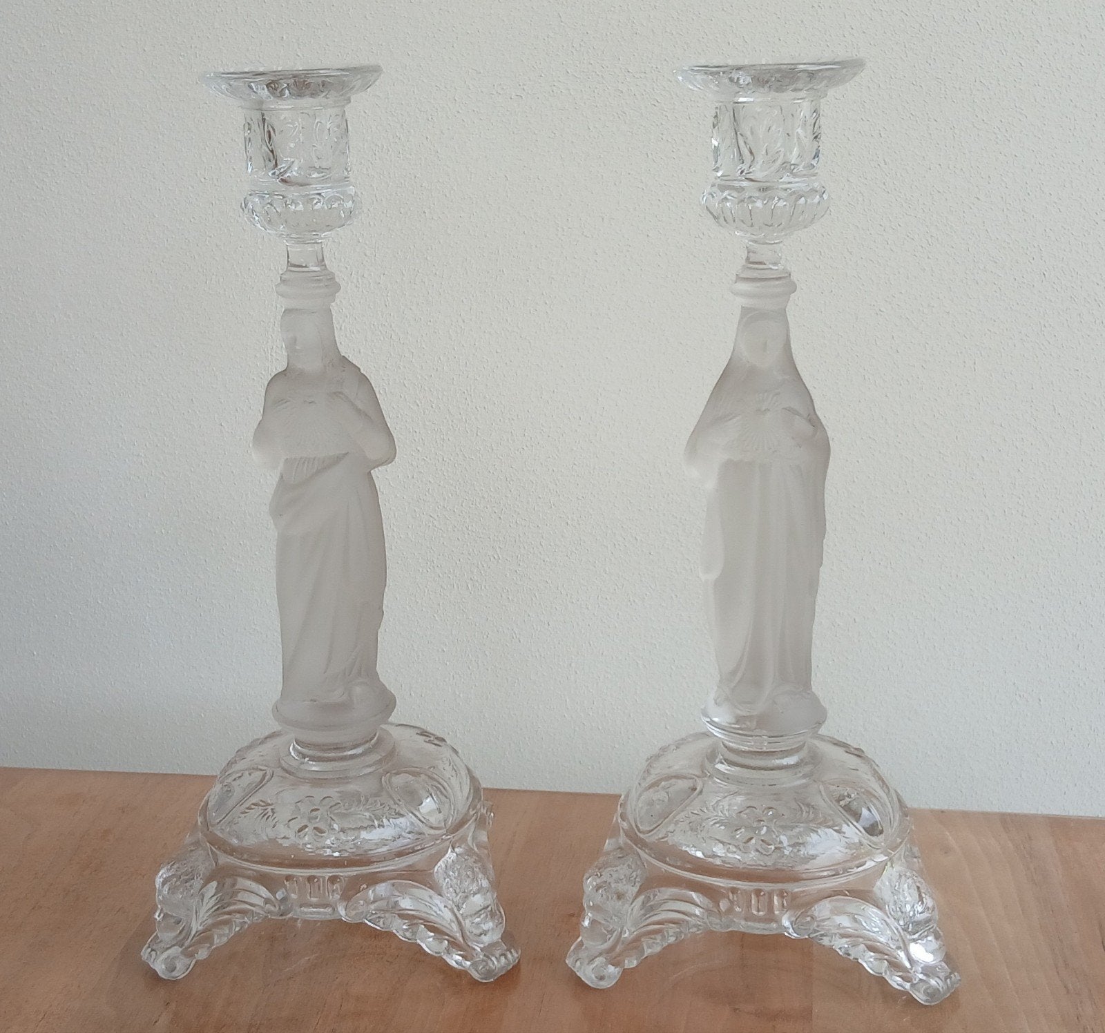 Glazen oude religieuze kandelaars, Ophalen of Verzenden, Glas