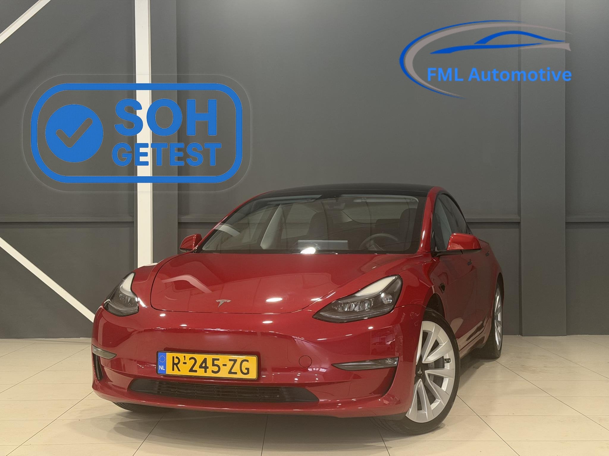 Tesla Model 3 Long Range AWD 75 kWh | Rood metallic | SOH 94, Auto's, Tesla, Automaat, Stof, Gebruikt, Electronic Stability Program (ESP)
