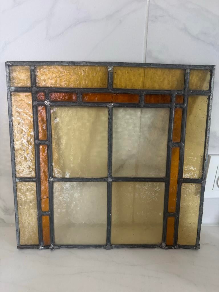 Art Deco Glas-in-lood Voorzetraam - Amberkleurig (1920-1935), Ophalen of Verzenden, Zo goed als nieuw, Minder dan 80 cm