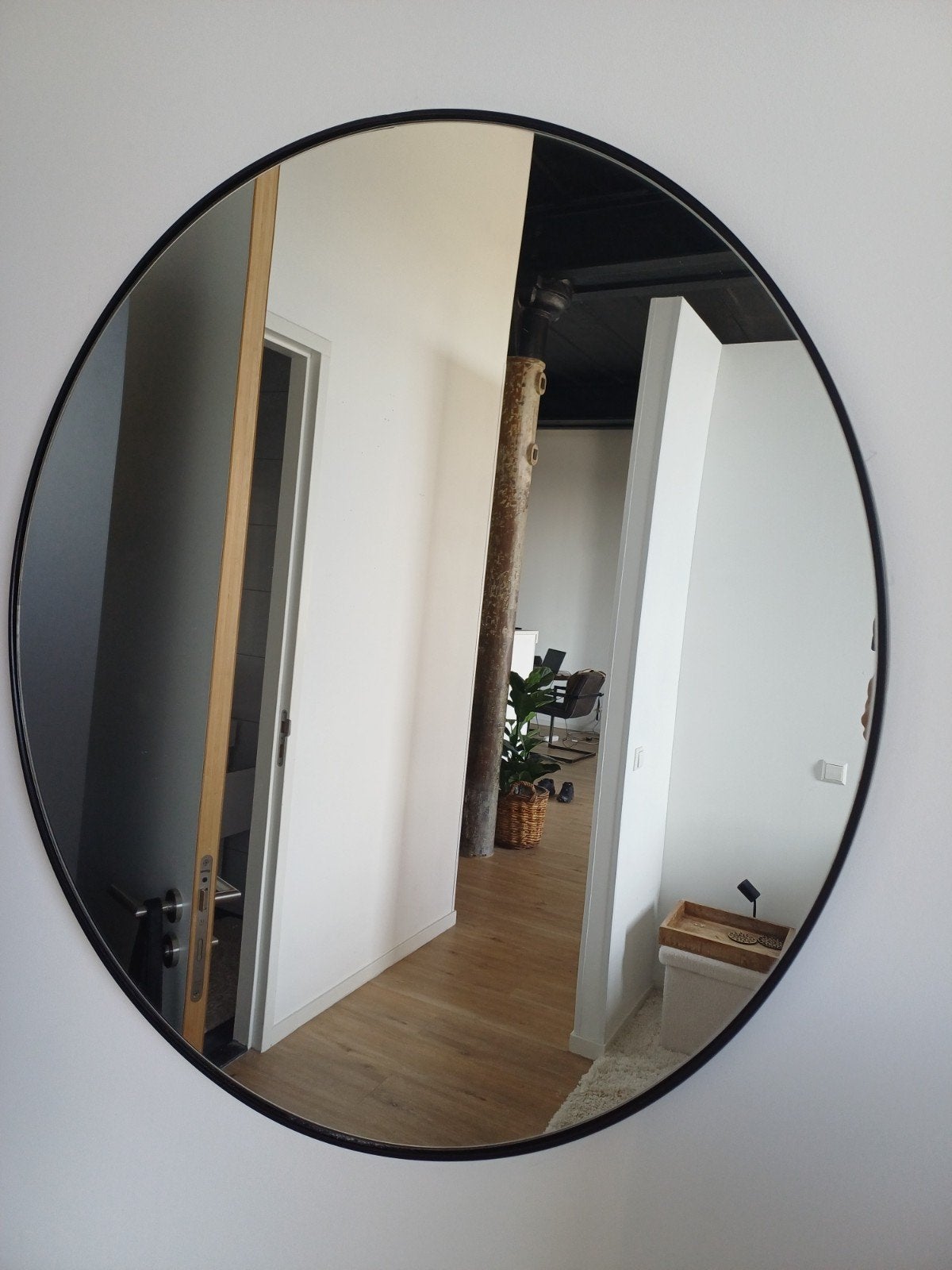 ronde spiegel zwart 80cm, Ophalen, Rond, Zo goed als nieuw, 75 tot 100 cm