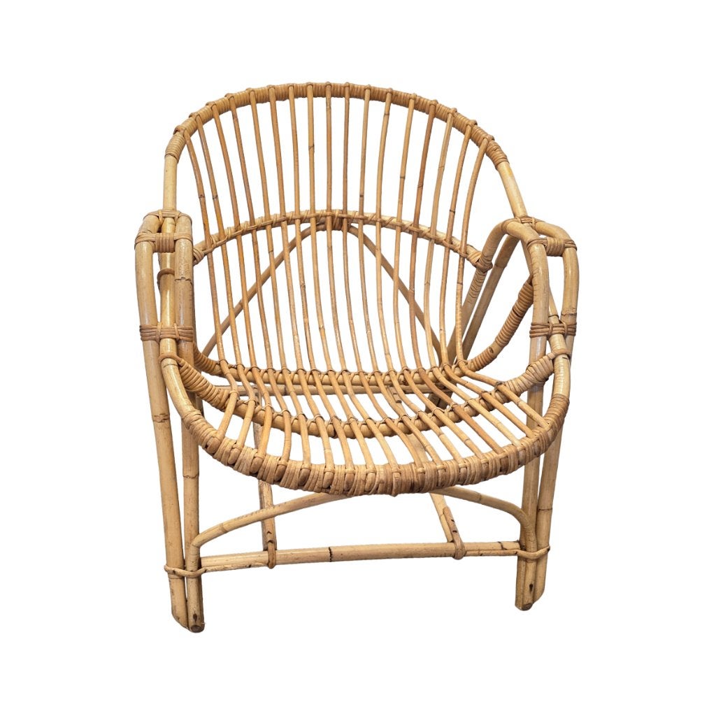 Vintage rotan kuipstoel, Huis en Inrichting, Stoelen, Ophalen, Overige materialen, Gebruikt, Bruin