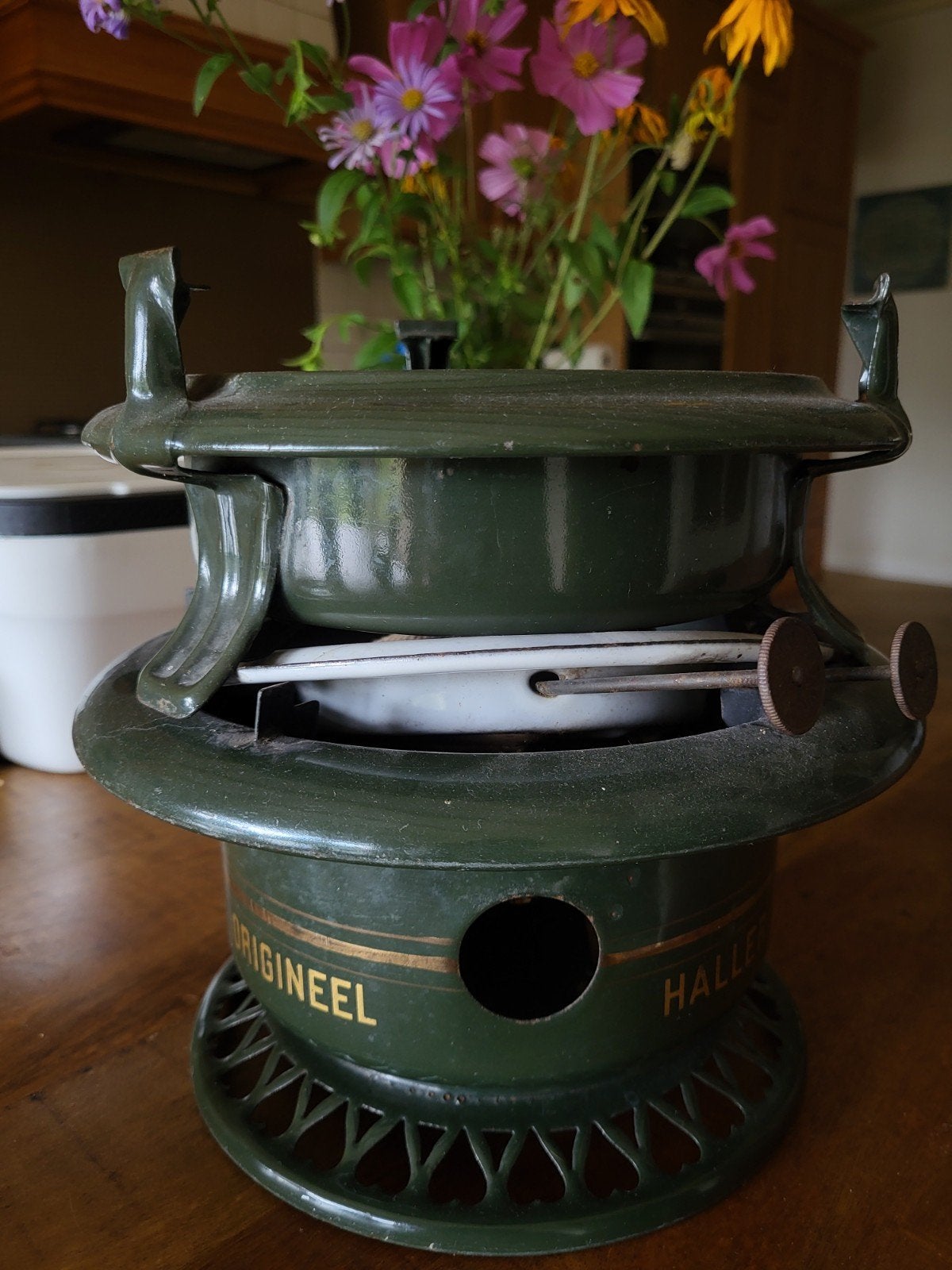Antieke Haller olielamp - Origineel groen, Antiek en Kunst, Ophalen of Verzenden