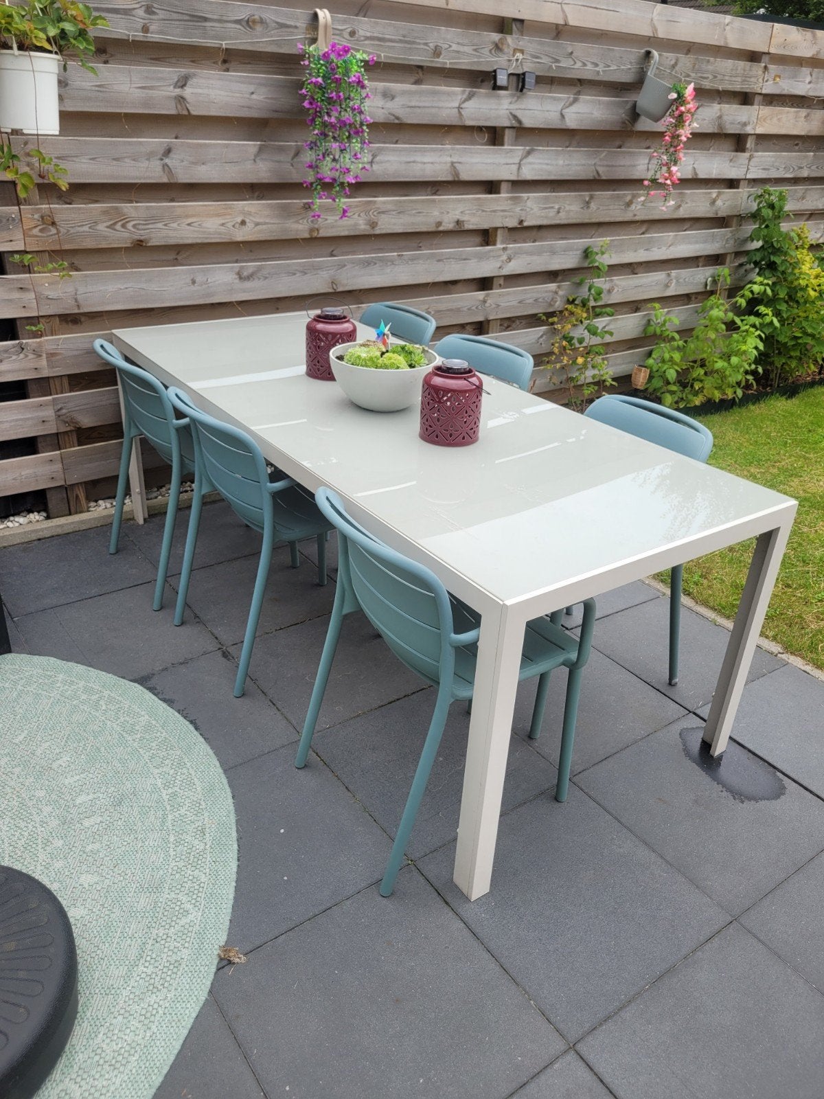 7-delige Leen Bakker tuinset Savoi Nice groen 215 cm, Tuin en Terras, Tuinsets en Loungesets, Ophalen, Kunststof, Gebruikt, 6 zitplaatsen