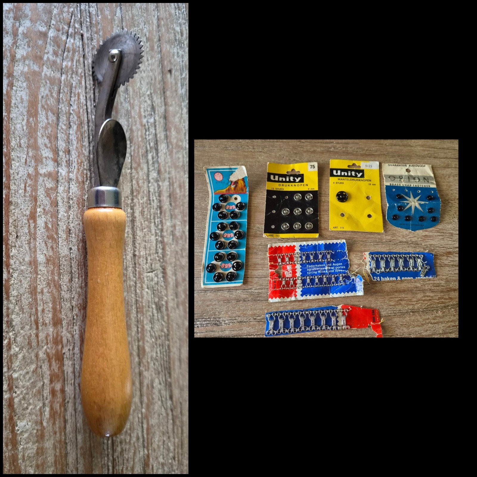 Vintage Naai Accessoires: Patroonwiel, Drukknopen, Haken, Ophalen of Verzenden, Gebruikt, Knoop of Knopen