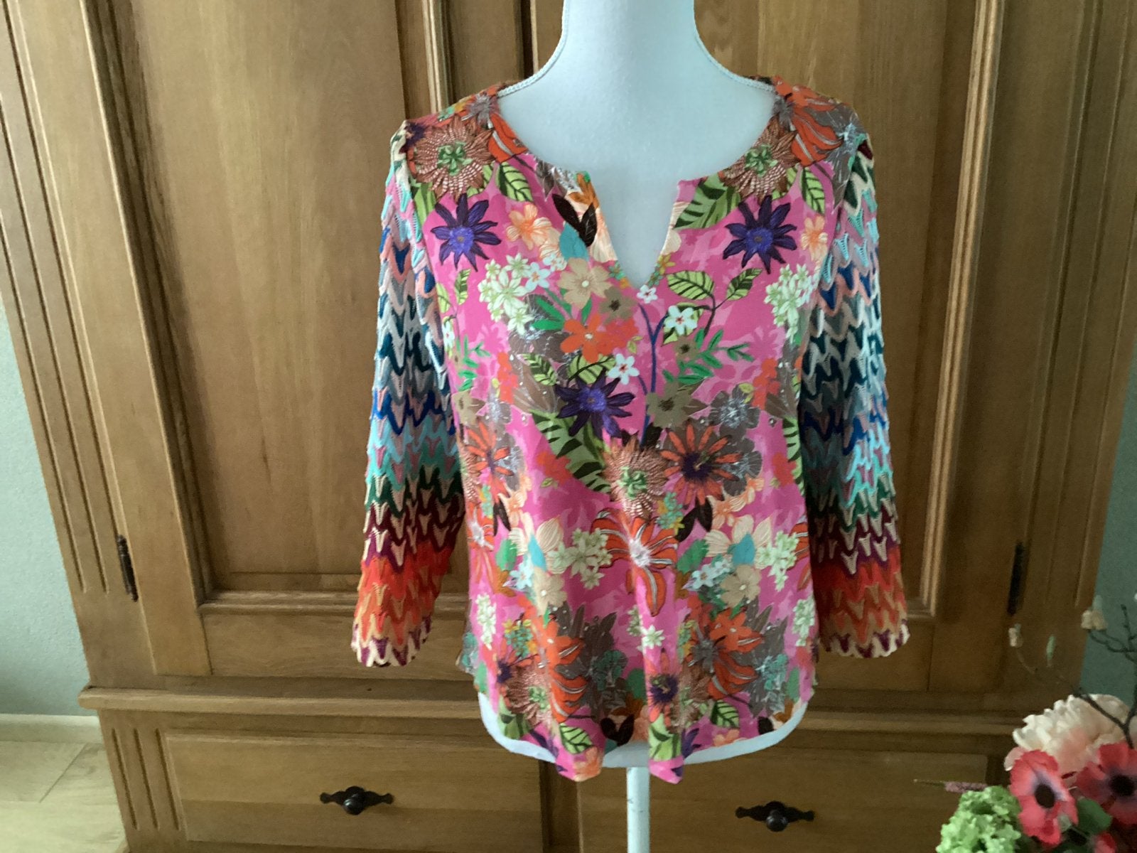 Tessa Koops top, maat M, driekwart mouw, meerkleurig, Maat 38/40 (M), Meerkleurig, Ophalen of Verzenden, Zo goed als nieuw