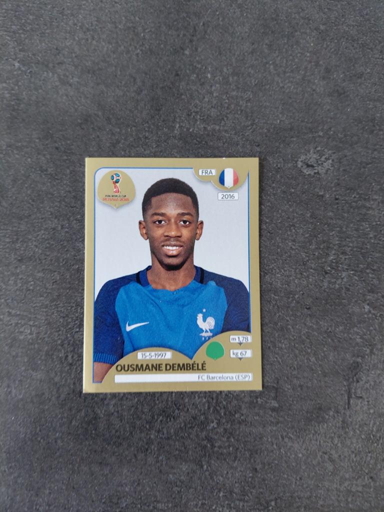 Ousmane dembele ROOKIE (panini wk 2018) gold edition, Verzamelen, Ophalen of Verzenden, Nieuw, Buitenlandse clubs, Poster, Plaatje of Sticker