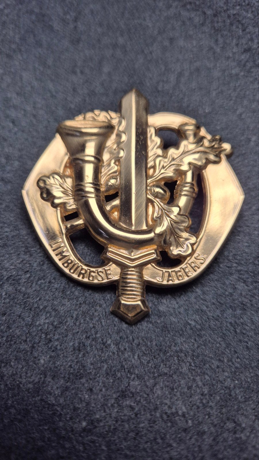 Baretembleem Limburgse Jagers (BLJ), Verzamelen, Militaria | Algemeen, Verzenden, Landmacht, Nederland, Embleem of Badge
