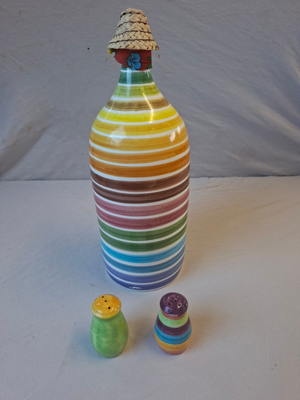 Kleurrijke oliefles met peper- en zoutstel, Ophalen, Gebruikt, Meerkleurig, Modern