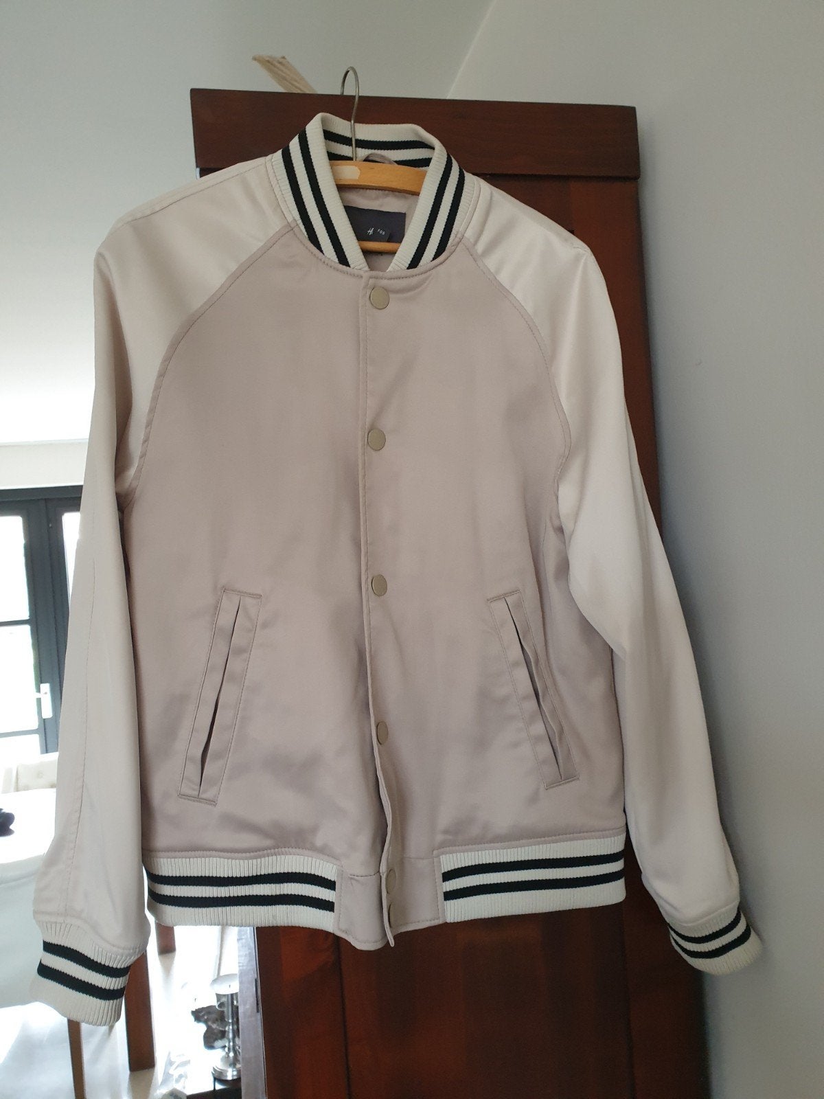 Baseball jack H&M, Kleding | Heren, Jassen | Zomer, Zo goed als nieuw, Maat 46 (S) of kleiner, Beige, Ophalen of Verzenden