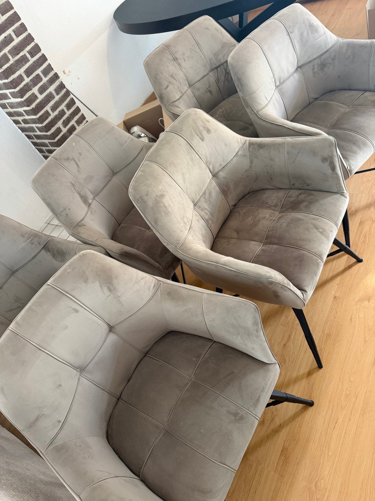 Set van 6 comfortabele eetkamerstoelen - Grijs stof, Huis en Inrichting, Gebruikt, Ophalen of Verzenden, Vijf, Zes of meer stoelen