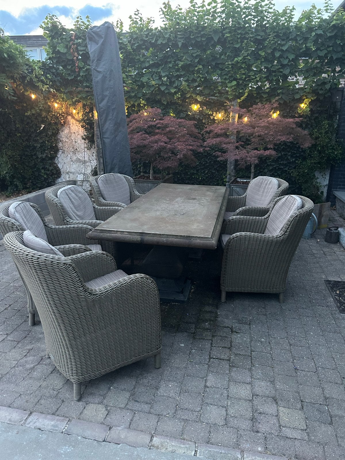 Grote Zware Tuinset 240x100 cm met Kussens, Tuin en Terras, Ophalen, Zo goed als nieuw, Rechthoekig, Overige materialen