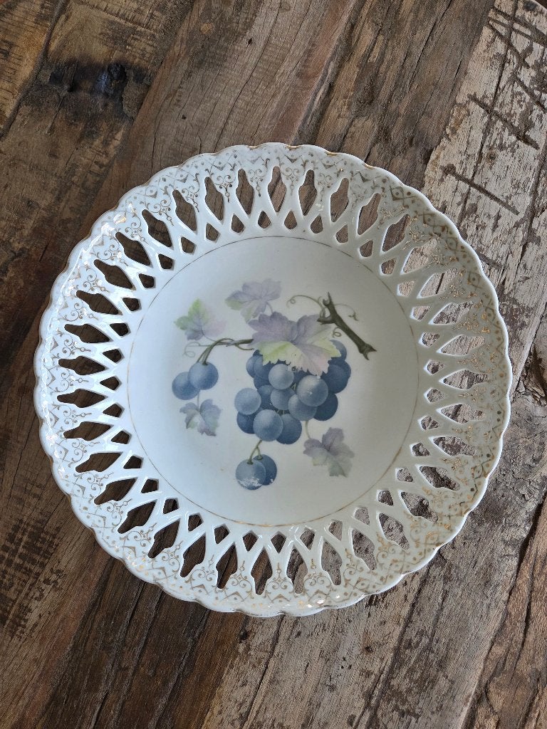 Ronde porseleinen ajour schaal vintage, Ophalen of Verzenden