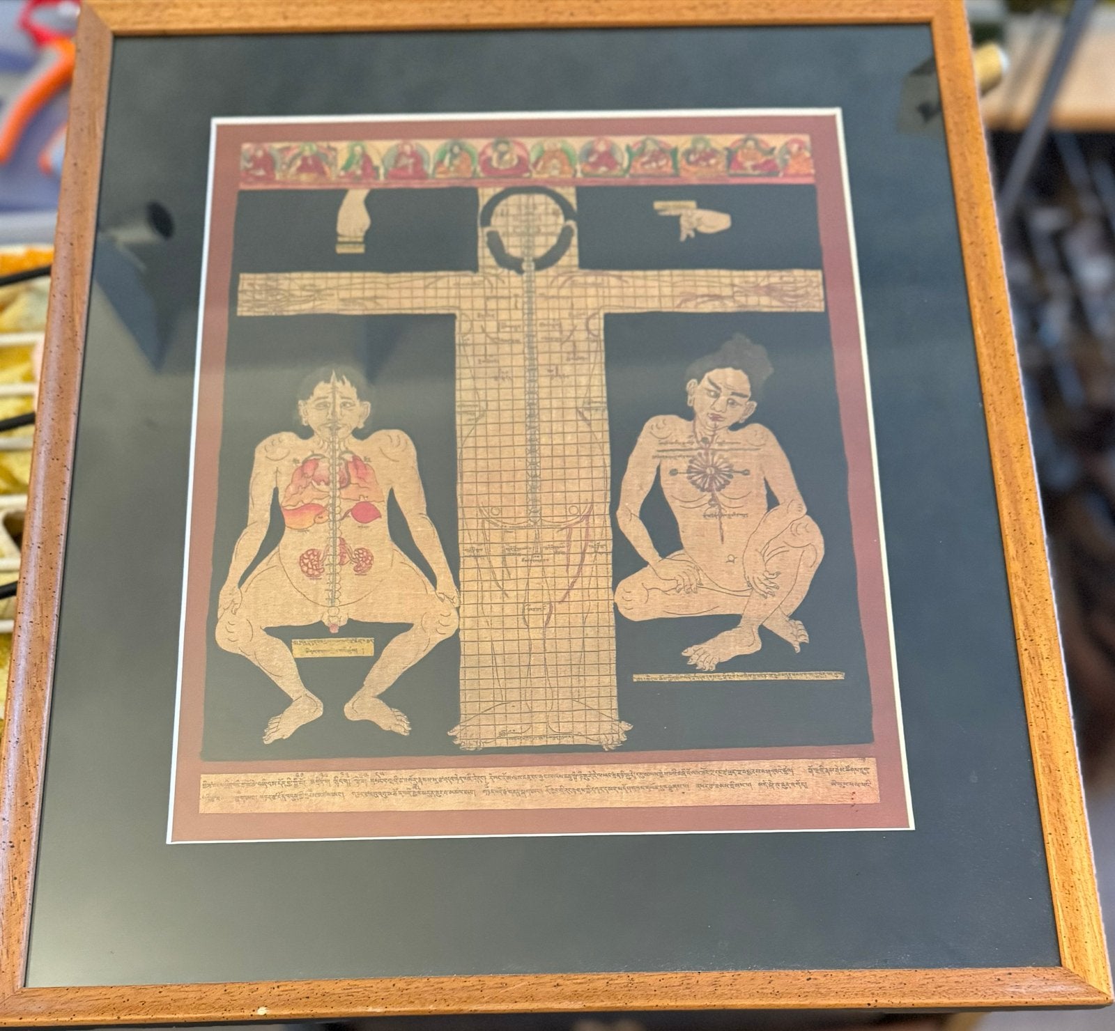 Oude Tibetaanse thanga medisch anatomische schildering, Schilderij, Papier/karton, Meerkleurig, Geschilderd