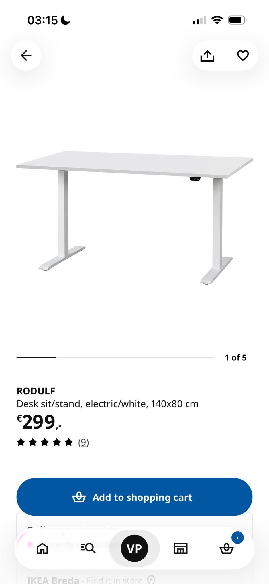 IKEA RODULF Bureau 140x80 cm - Elektrisch Zit-Sta Bureau, Huis en Inrichting, Bureaus, Ophalen, Zit-sta bureau, Elektrisch, Spaanplaat of MDF