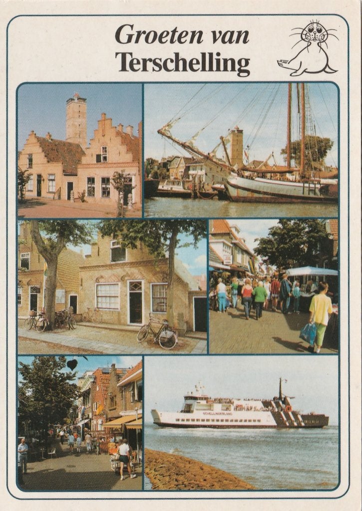TERSCHELLING Gevels Centrum Veerboot Groeten, Verzenden, 1980 tot heden, Gelopen, Waddeneilanden