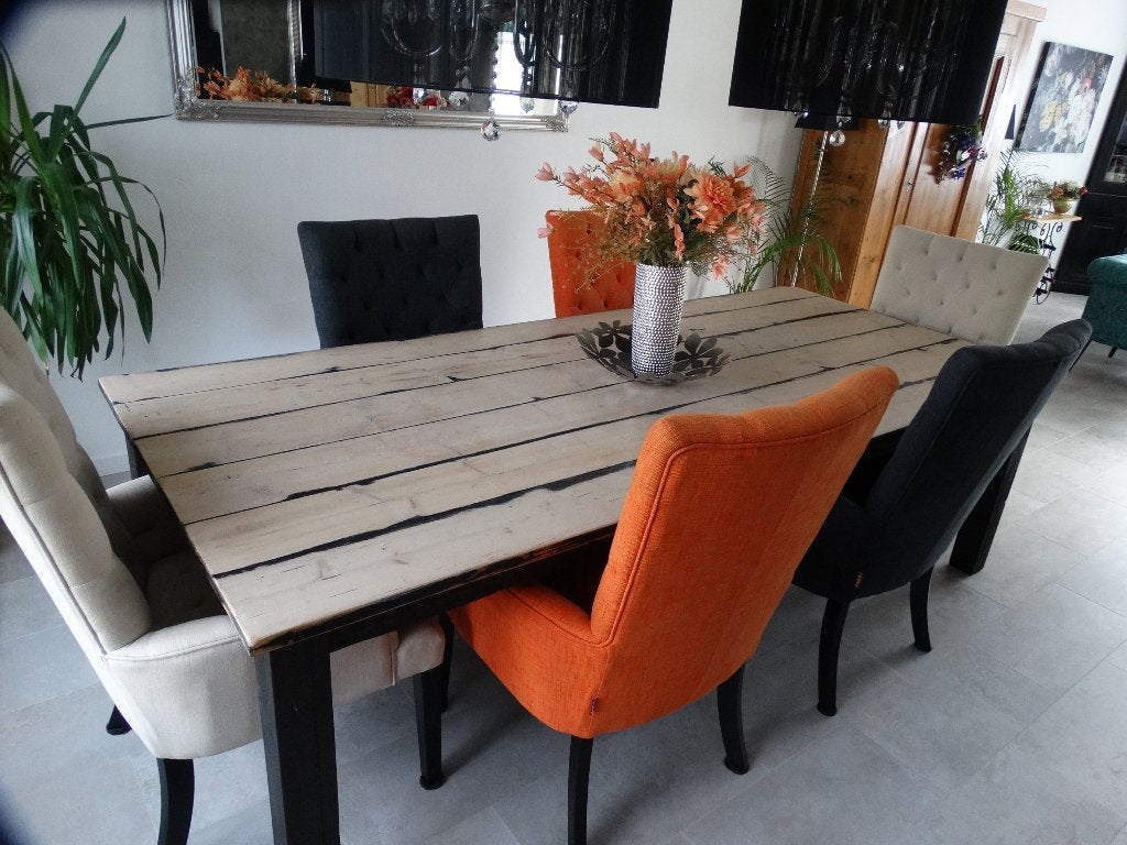 Complete eethoek Tafel met 6 stoelen, merk: Kuka, Ophalen, Gebruikt, Robuust, 6 tot 8 stoelen