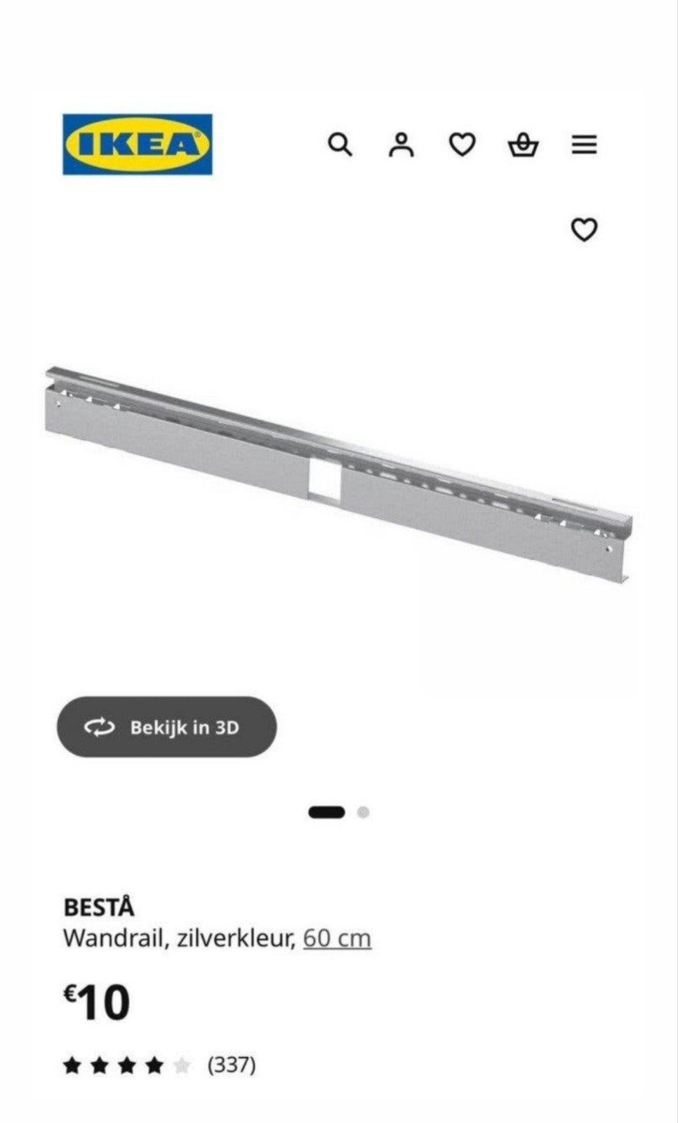 BESTÅ
Wandrail, zilverkleur, 60 cm, Ophalen of Verzenden