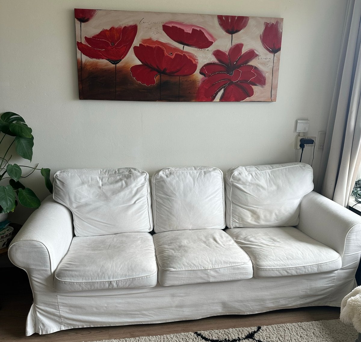 IKEA Ektorp bank wit met poef, Ophalen, Gebruikt, Driepersoons, 75 tot 100 cm