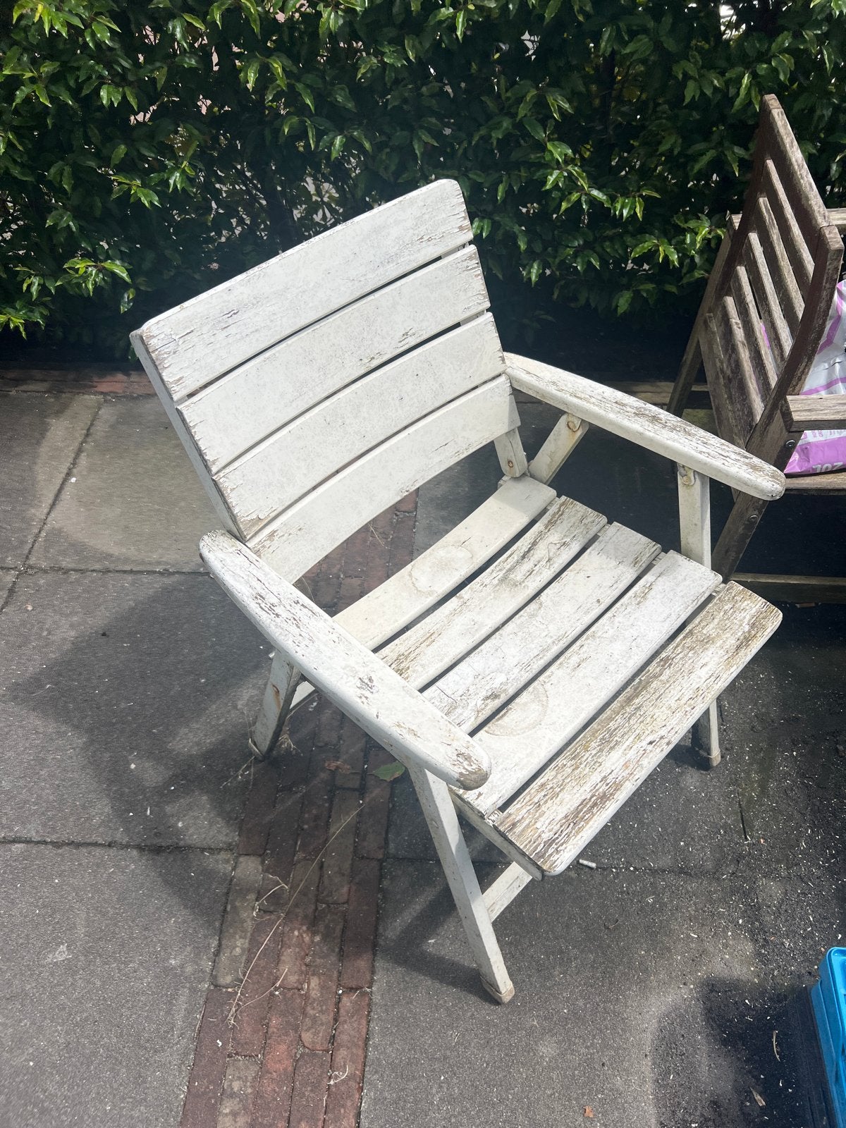 houten tuinstoel, wit geverfd, Tuin en Terras, Tuinstoelen, Ophalen of Verzenden, Gebruikt, Hout, Inklapbaar