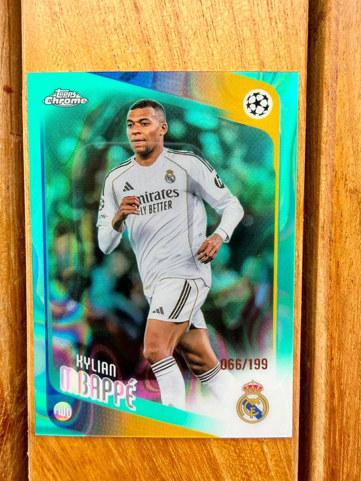 Mbappé Topps Chrome Aqua /199 #66, Hobby en Vrije tijd, Stickers en Plaatjes, Nieuw, Plaatje, Ophalen of Verzenden