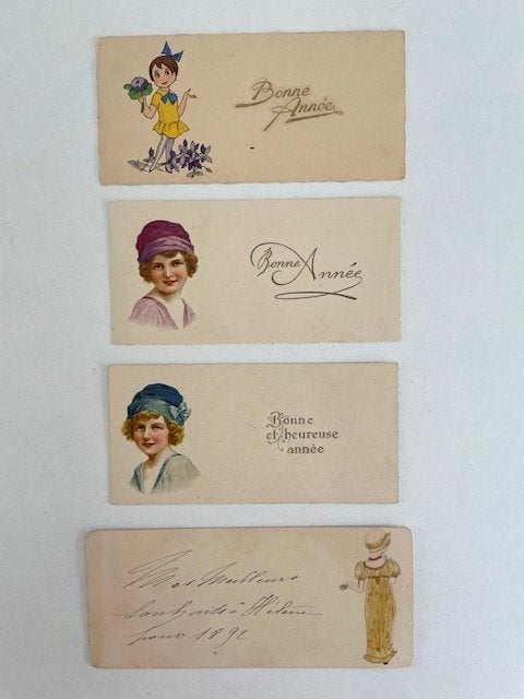4 x antieke Bonne Année kaartjes. Nieuwjaarskaarten., Ophalen