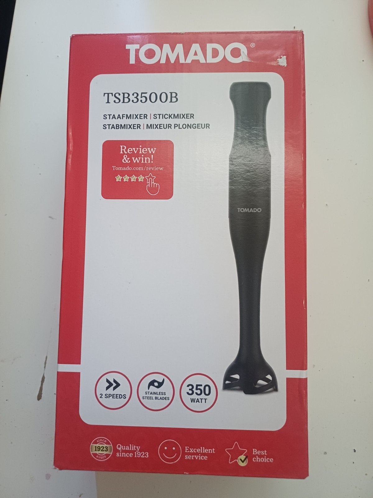 Tomado TSB3500B Staafmixer - Nieuw in doos, Witgoed en Apparatuur, Keukenmixers, Nieuw, Minder dan 1 liter, 2 snelheden, Ophalen of Verzenden
