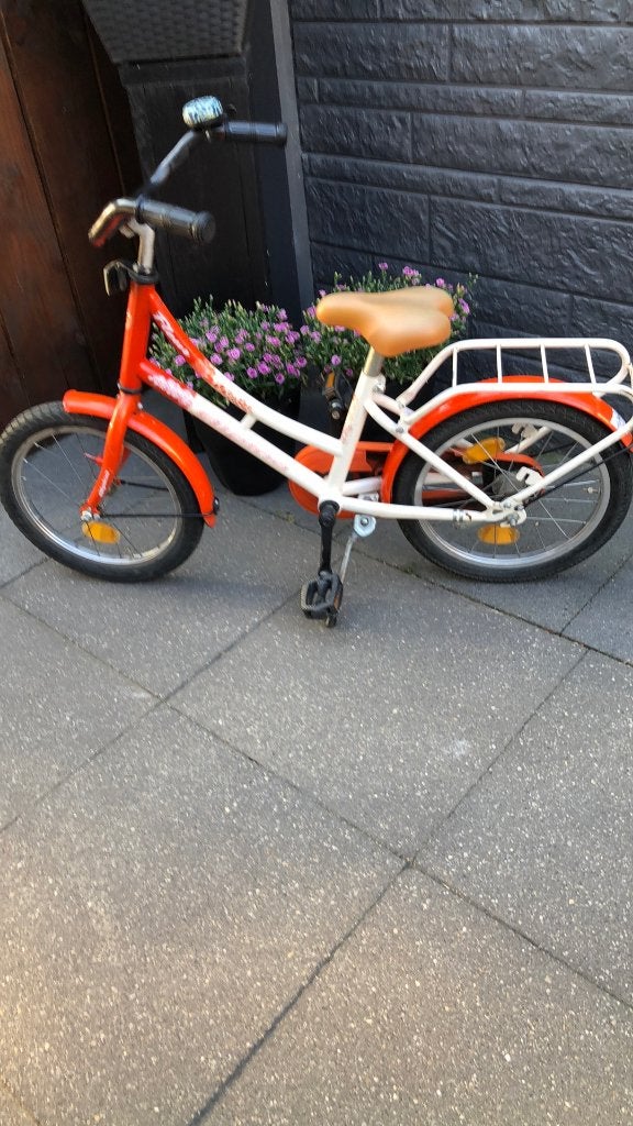 Oranje kinderfiets met bagagedrager, Ophalen, Terugtraprem, Alpina, 16 tot 20 inch