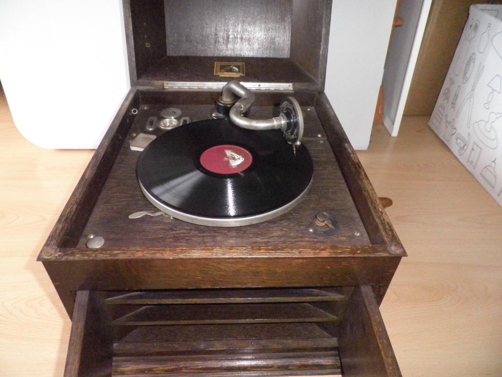 Antieke His Master's Voice Tafel Eiken Grammofoon Model 130, Ophalen