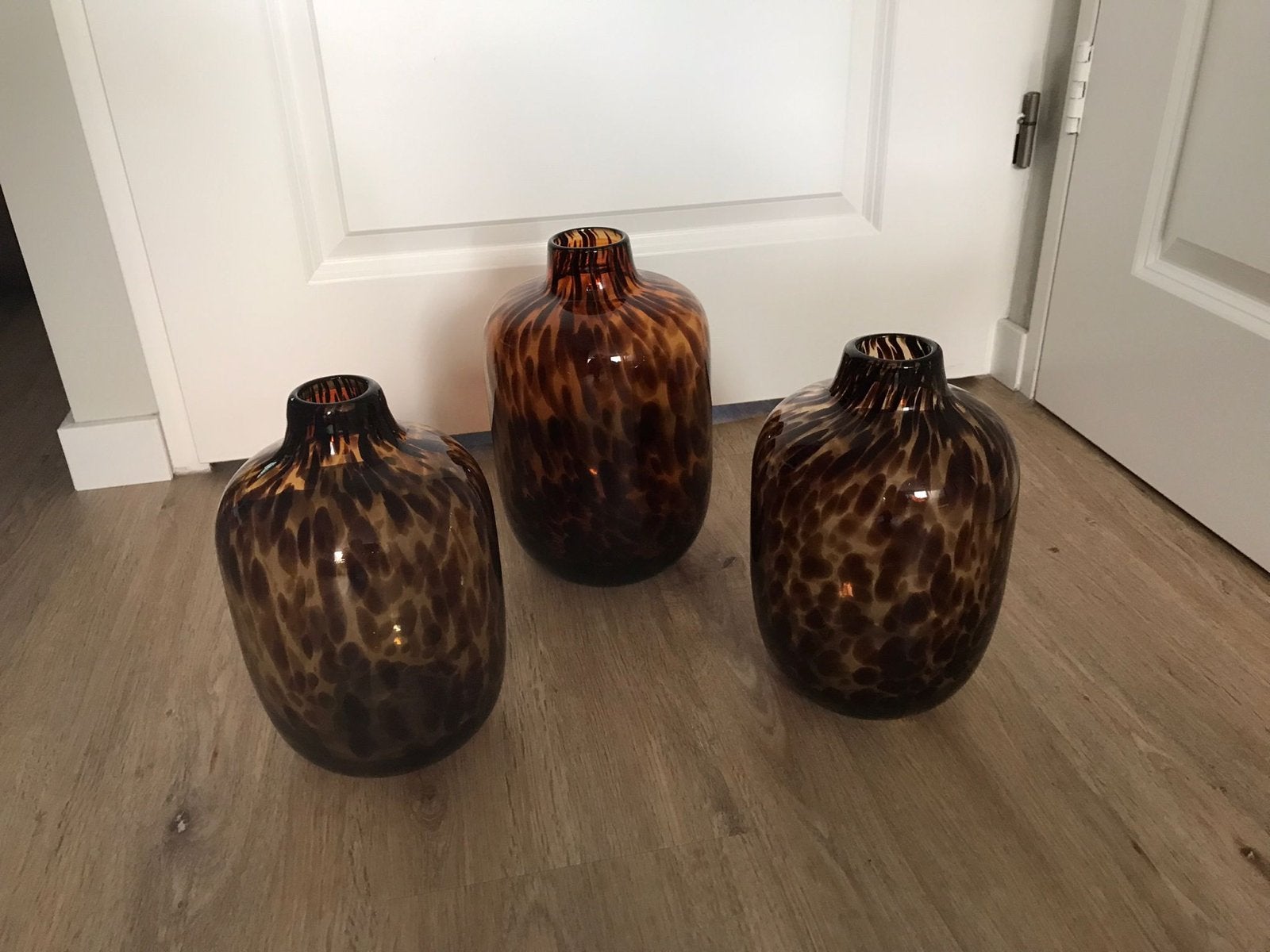 Set van 3 glazen vazen met luipaardprint, Huis en Inrichting, Ophalen, Glas