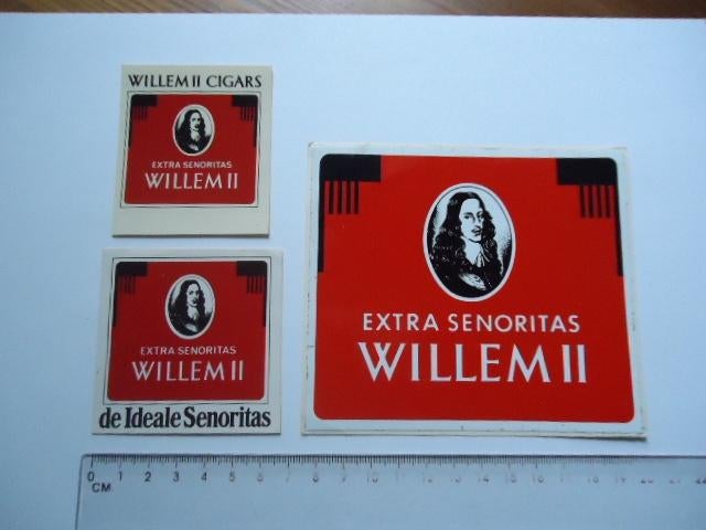 sticker oud WILLEM II sigaren sigaar retro tabak vintage 3x, Verzenden, Zo goed als nieuw, Bedrijf of Vereniging