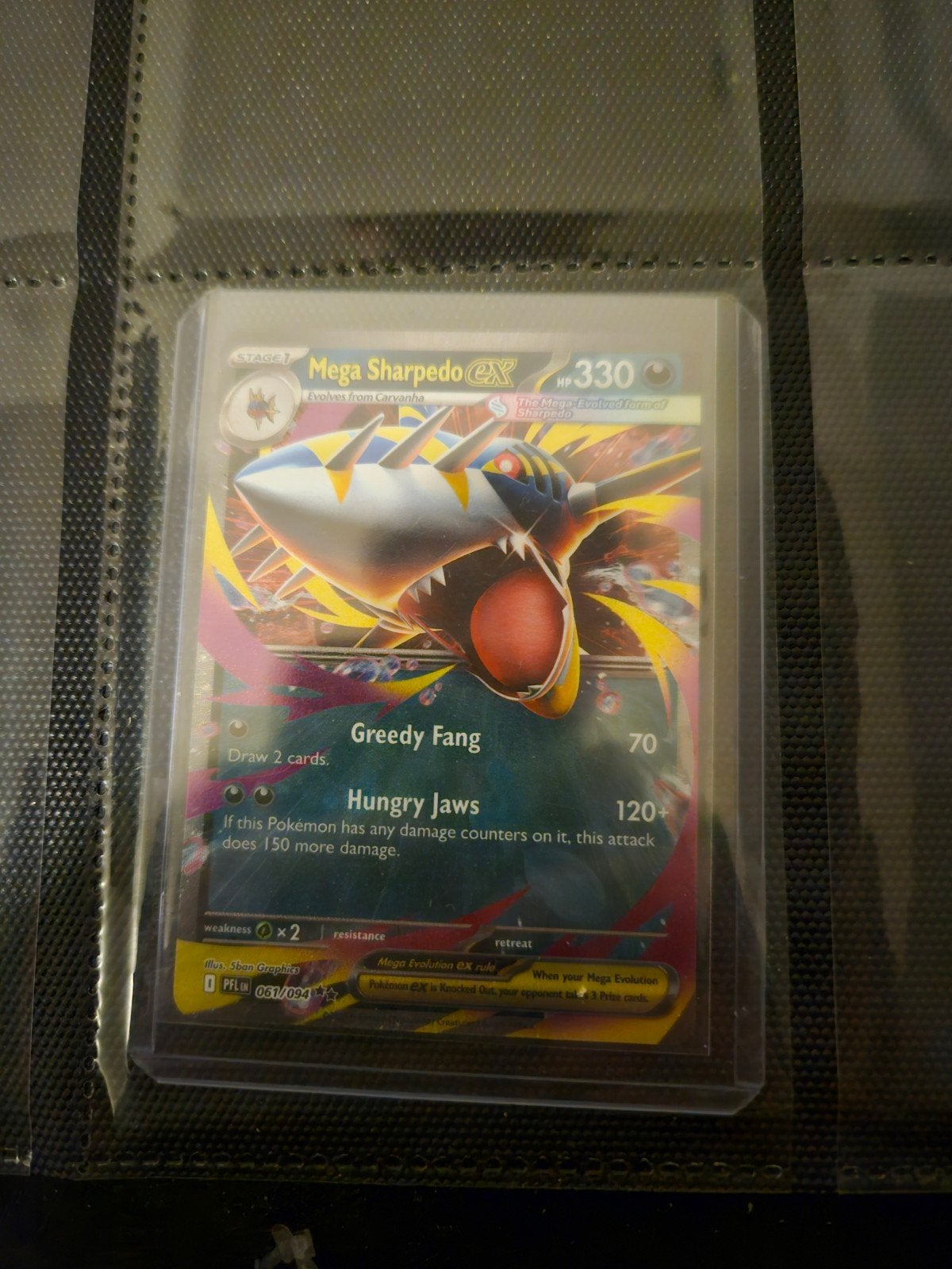 Pokemon Mega Sharpedo ex 061/094 Phantasmal Flames, Ophalen of Verzenden, Zo goed als nieuw, Losse kaart, Foil
