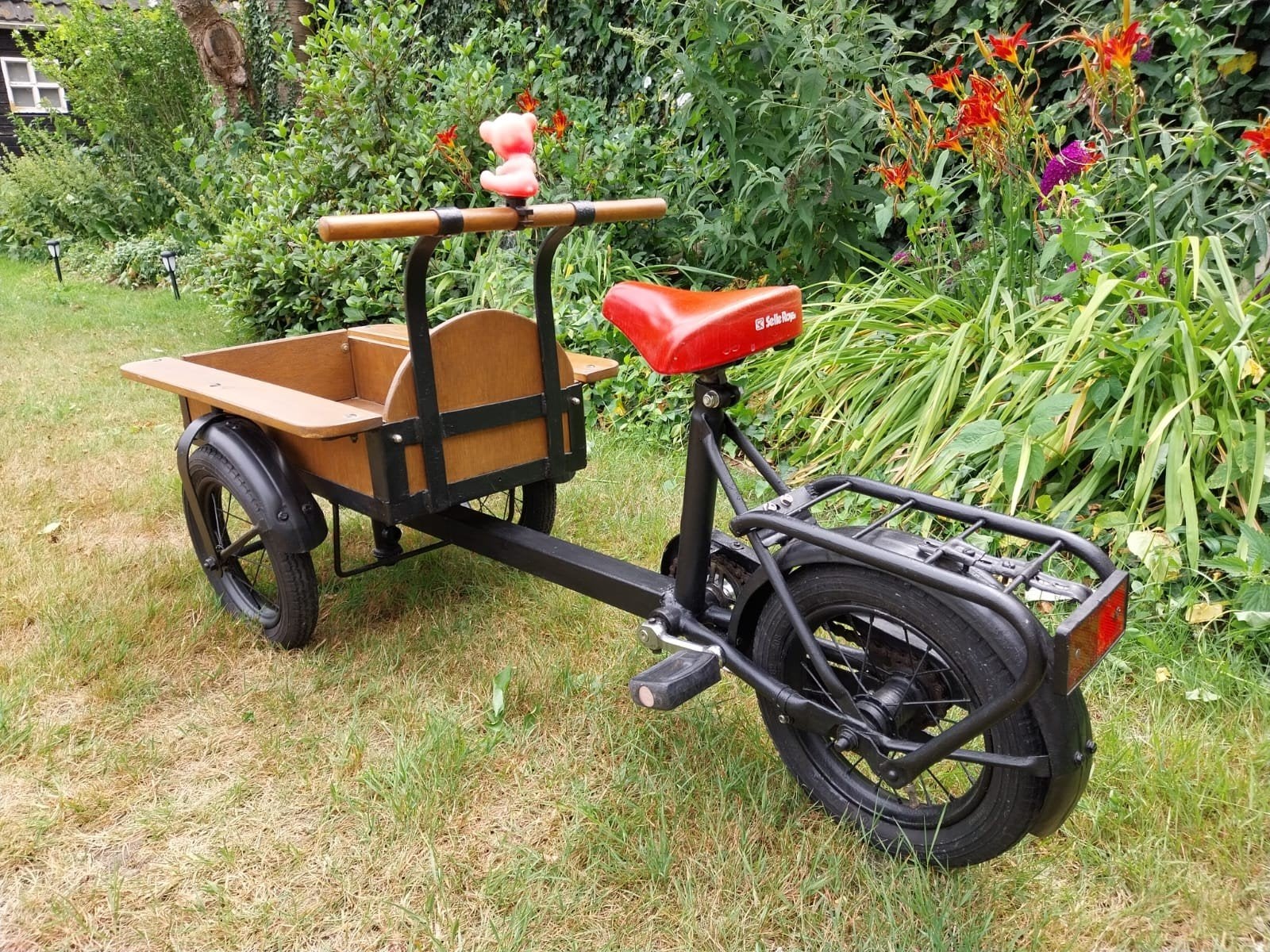 Unieke bakfiets voor kinderen of goederen - Zwart/Hout, Terugtraprem, Gebruikt, Goederen, Ophalen