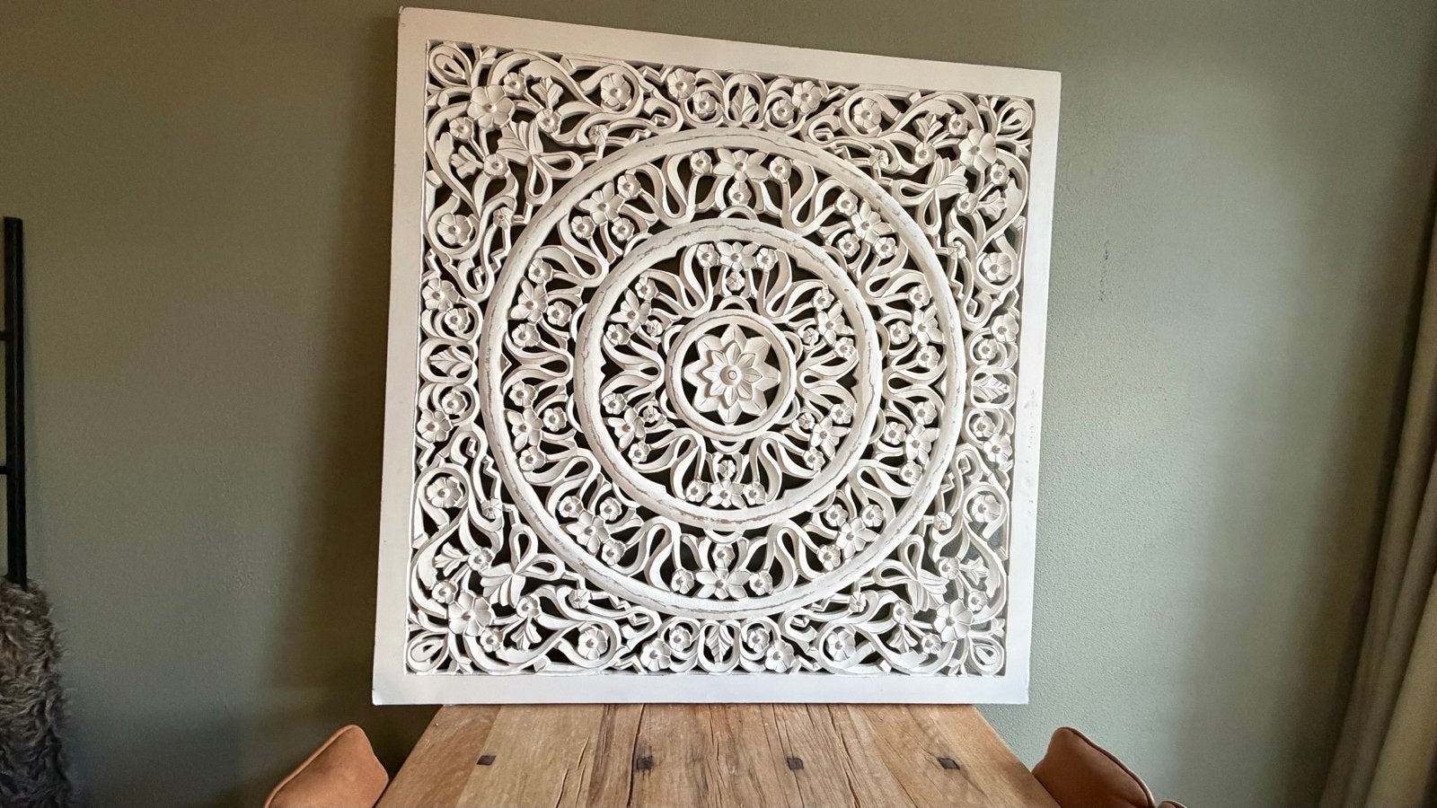 Prachtig wit houten wandpaneel met mandala patroon, Huis en Inrichting, Woonaccessoires | Wanddecoraties, Boho, Hout, Ophalen of Verzenden