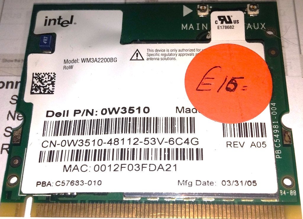 Intel PRO/Wireless 2200BG Mini PCI 2.4Ghz PCI netwerkkaart, Ophalen of Verzenden, Zo goed als nieuw, Intern, Intel