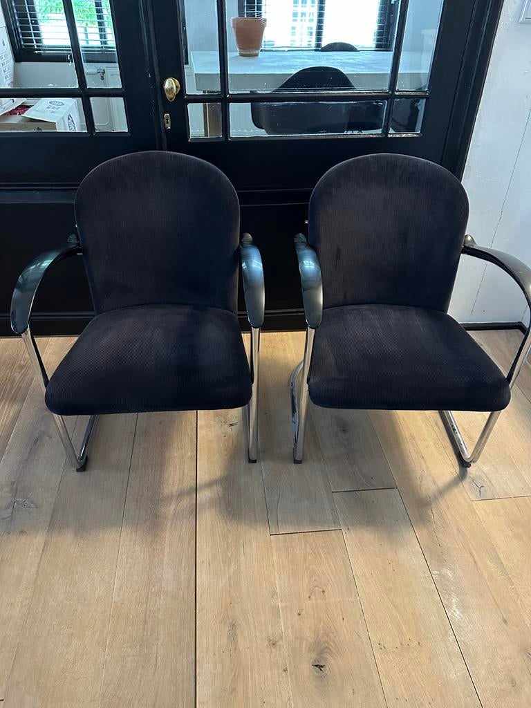 2x Gispen Classic Fauteuil - Manchester 31 Antraciet Grijs, Ophalen, 75 tot 100 cm, Zo goed als nieuw, Stof
