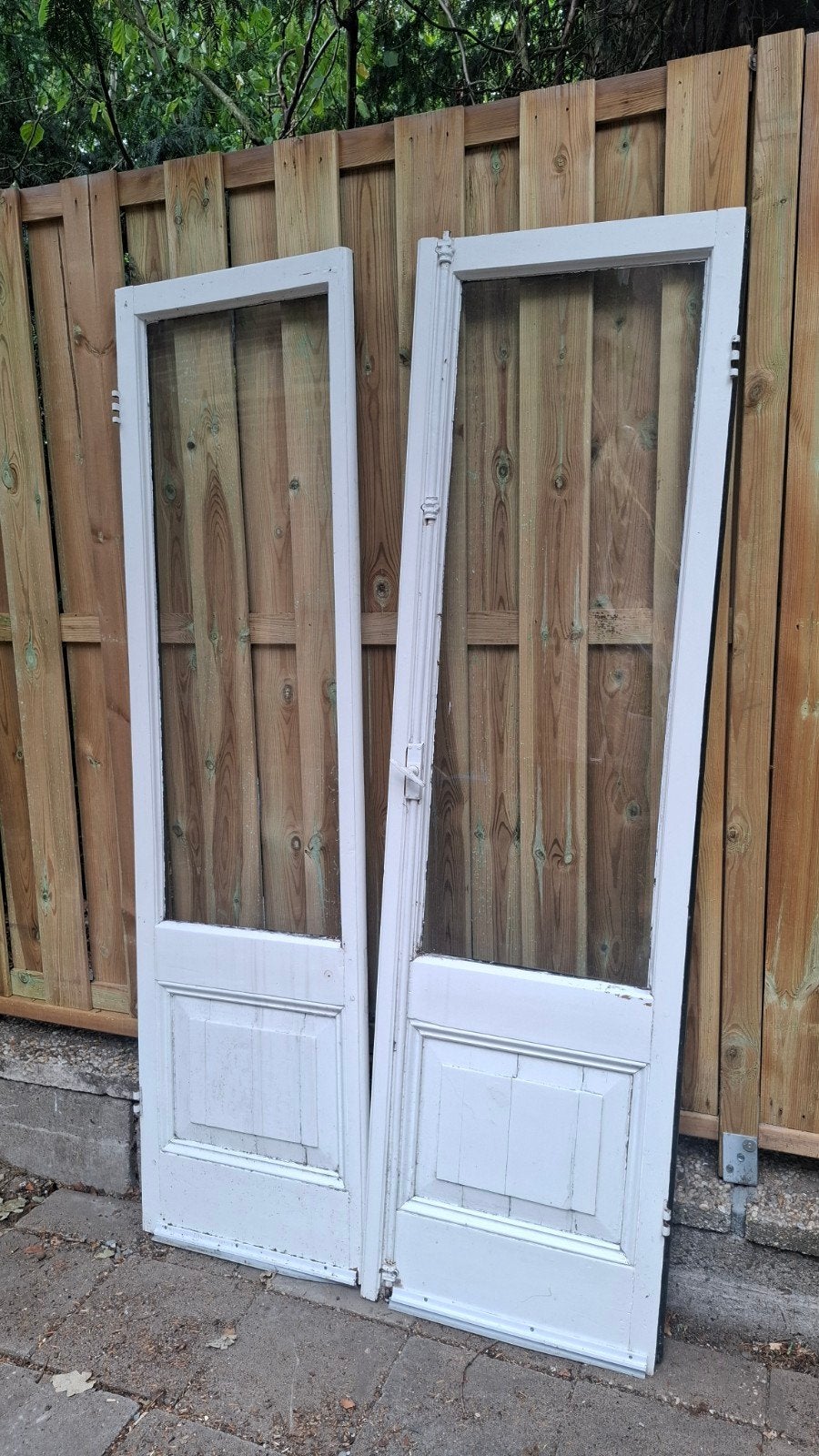Set van 2 houten balkondeuren met glas, Doe-het-zelf en Verbouw, Deuren en Horren, Ophalen, Gebruikt, 80 tot 100 cm, Buitendeur