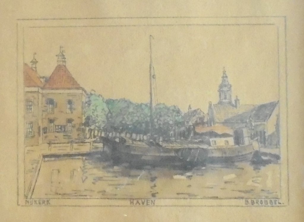 Bob Brobbel (1907-1971).Haven van Nijkerk.Uniek!, Antiek en Kunst, Ophalen of Verzenden