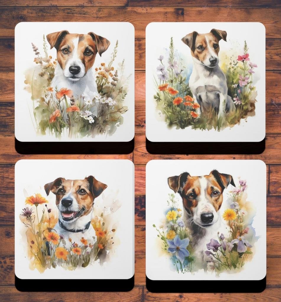 Jack Russell Aquarel onderzetters met houder, Huis en Inrichting, Ophalen of Verzenden, Nieuw