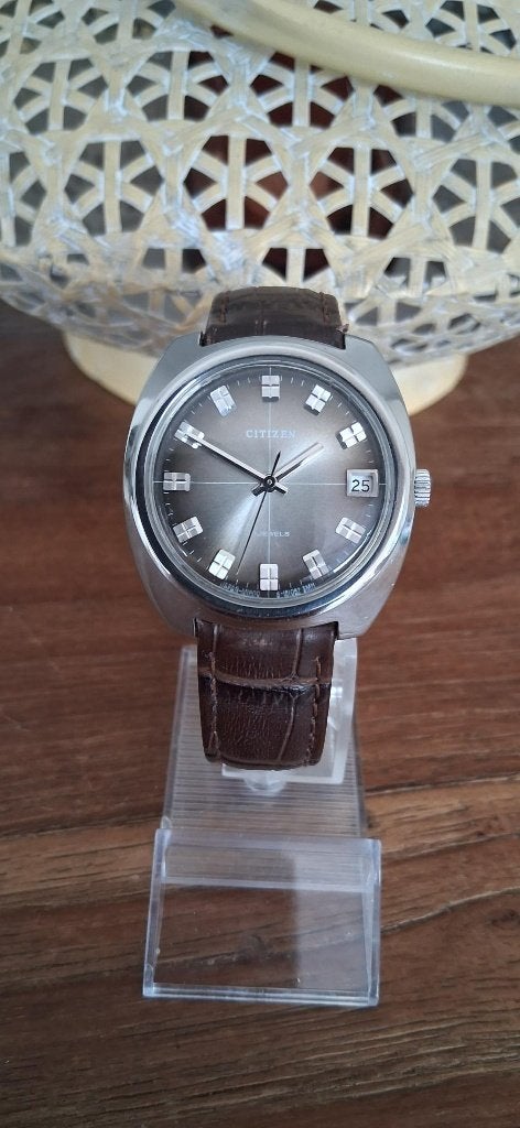 Citizen mechanisch herenhorloge (vintage)., Staal, Ophalen of Verzenden, Leer, Gebruikt
