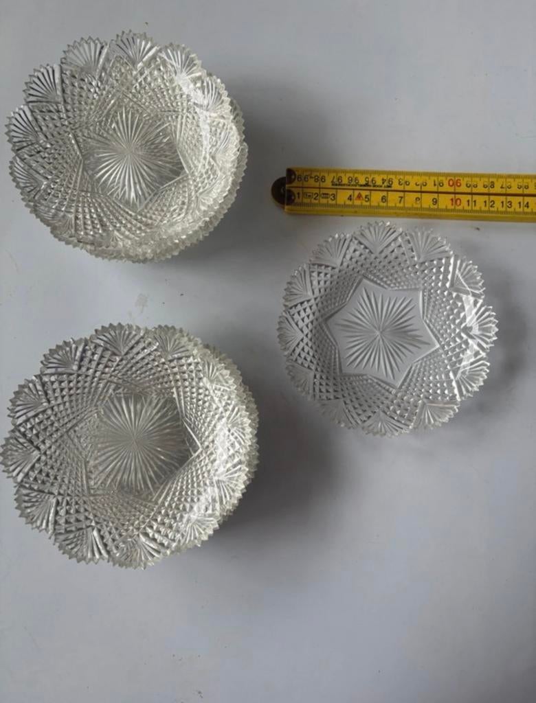 10 kleine glazen schaaltjes, geslepen patroon, Antiek en Kunst, Ophalen of Verzenden