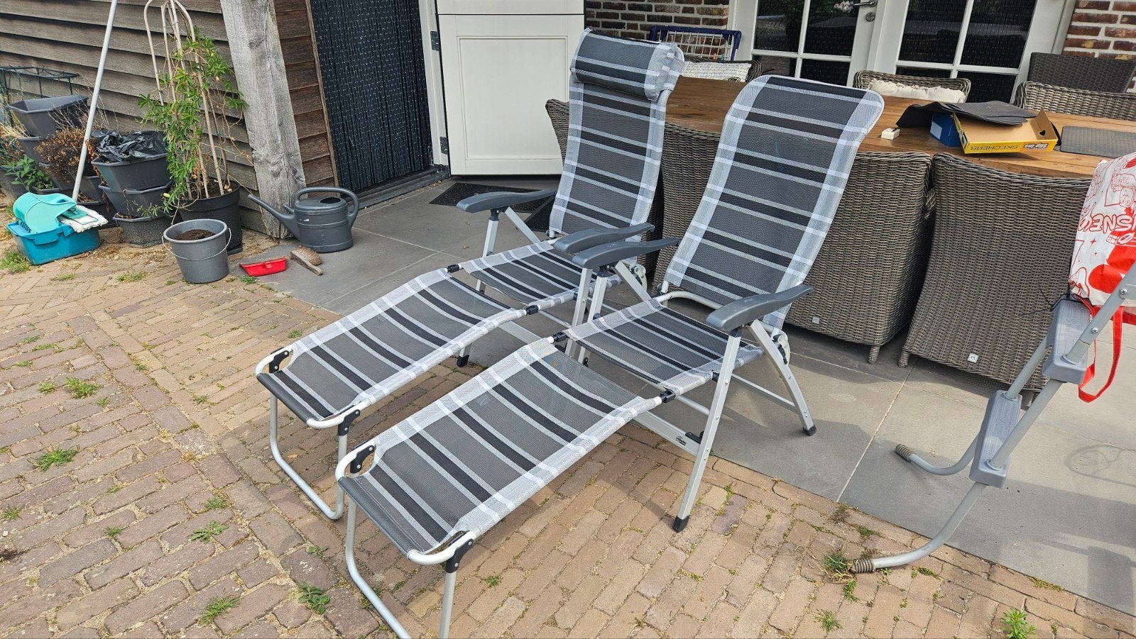 2 camping stoelen, verstelbaar met voetensteun tijd lichtgew, Ophalen, Gebruikt, Campingstoel